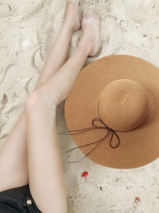Women Foldable Summer Wide Brim Packable Sun Hat Travel Straw Fedora Hat Khaki1